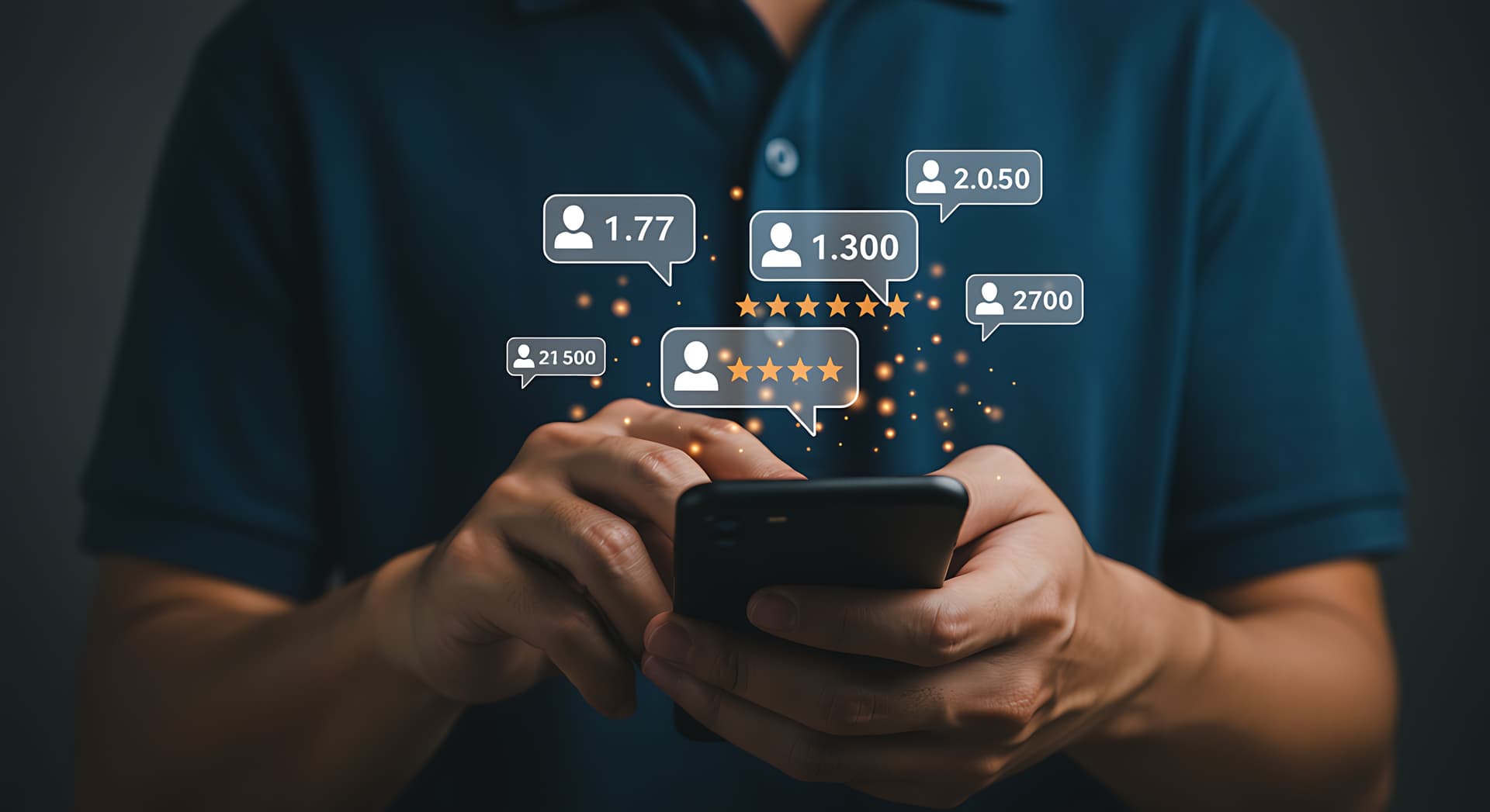 A person checking star ratings and review notifications on their phone